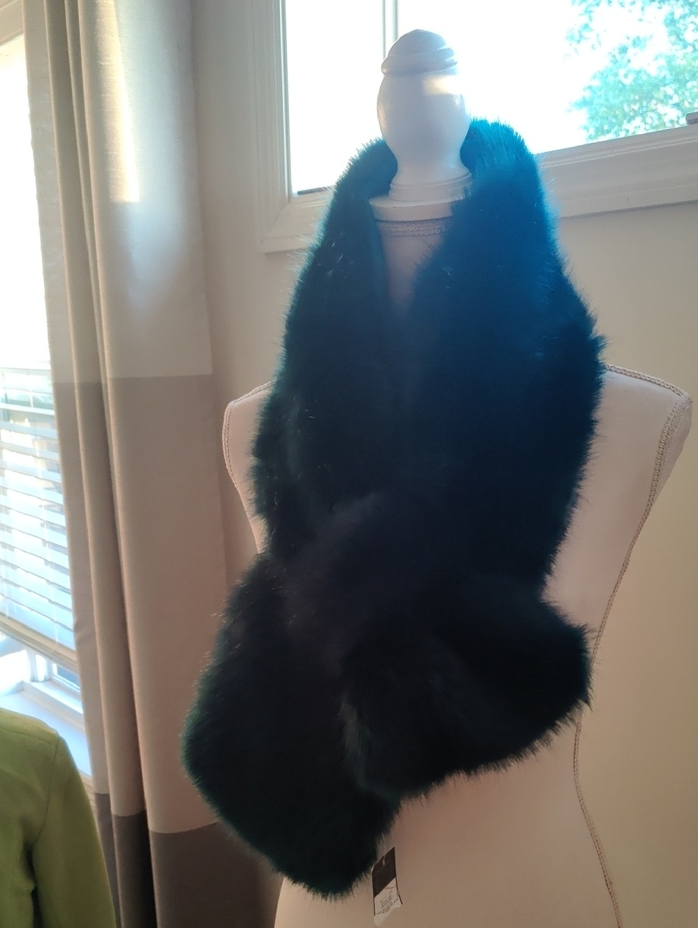 New! Mossino Plush Faux Fur Scarf Dark Teal Y2K Cottagecore Vintage 90s ShabChic